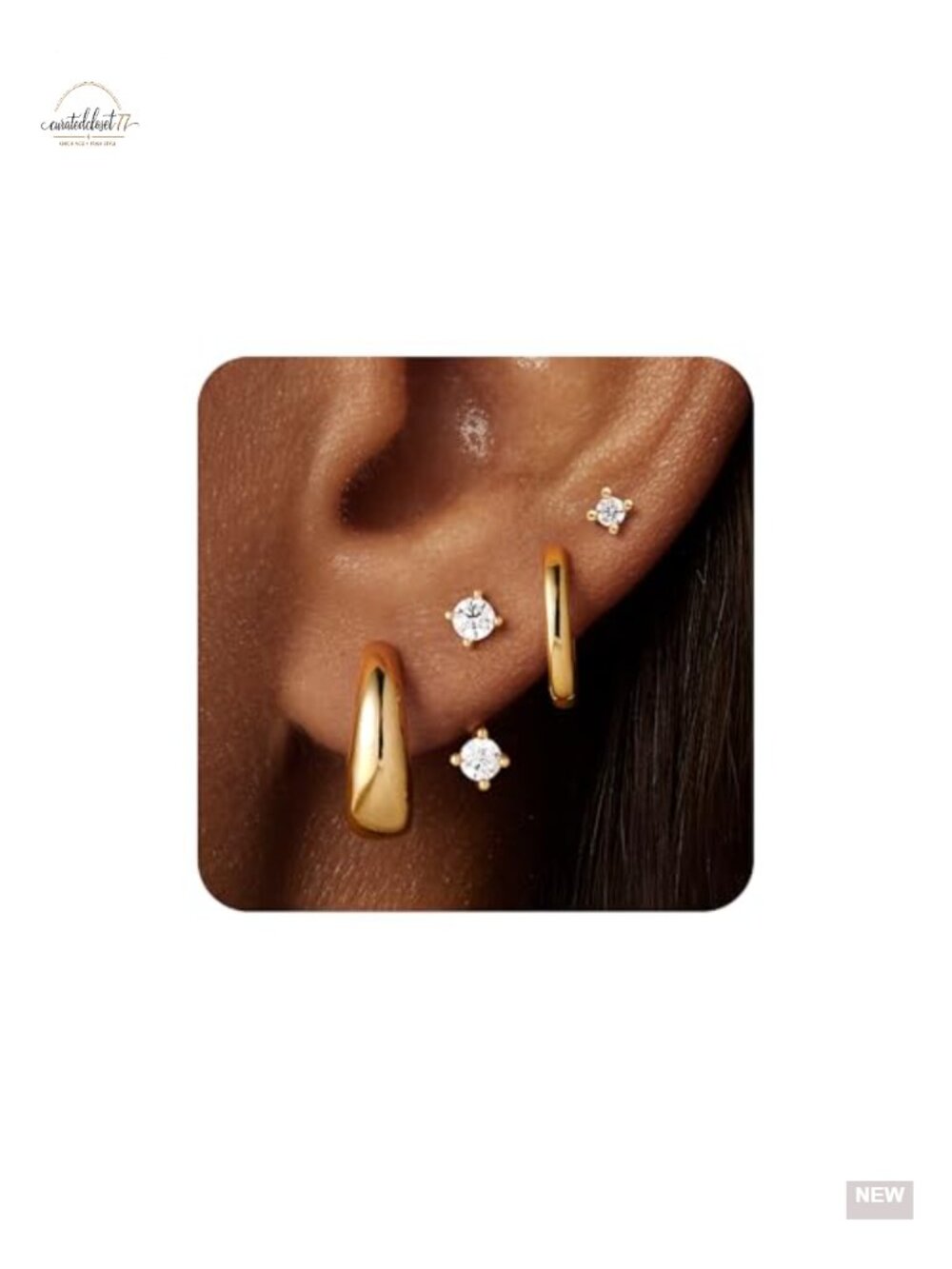 14K Real Gold Plated Hypoallergenic Earrings Set for Women - 4 Pairs Studs &